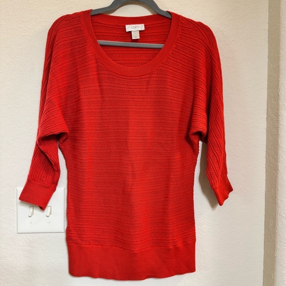 LOFT Textured Red Crew Neck Women's Sweater Size XS